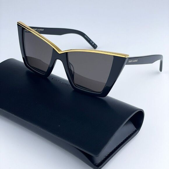 NEW Saint Laurent SL570 001 Black Gold Cat Eye Women Sunglasses - Picture 4 of 16